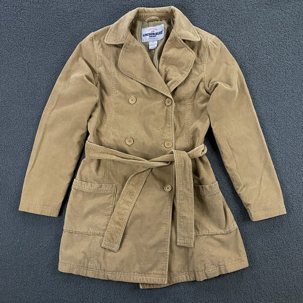 Vintage Y2K Anchor Blue‎ Corduroy Coat Womens Small Belt Double Breasted Jacket